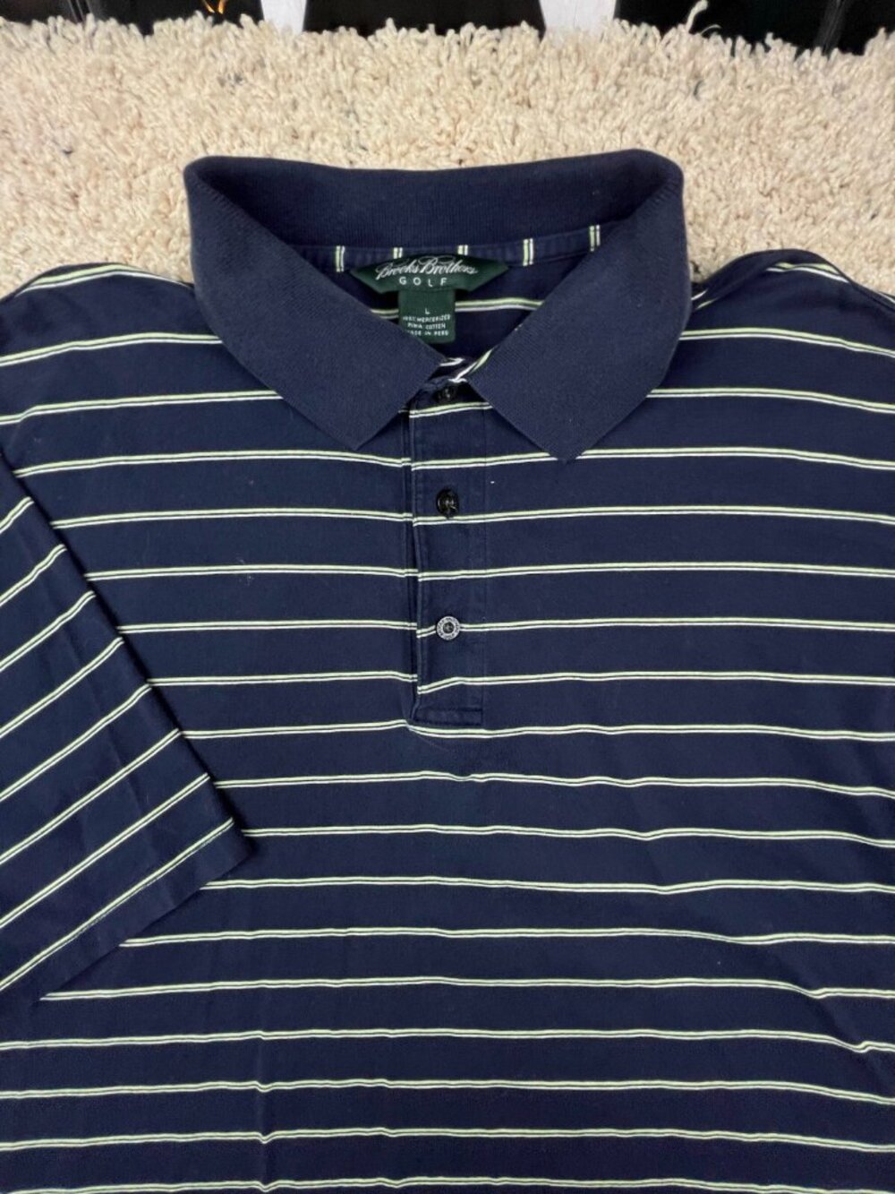 Brooks Brothers Golf Polo Shirt Blue Green Striped Casual Short Sleeve Cotton L
